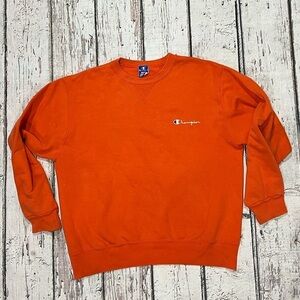 Vintage 1980s Orange Champion Logo Script Crewneck Pullover Jumper Sweatshirt